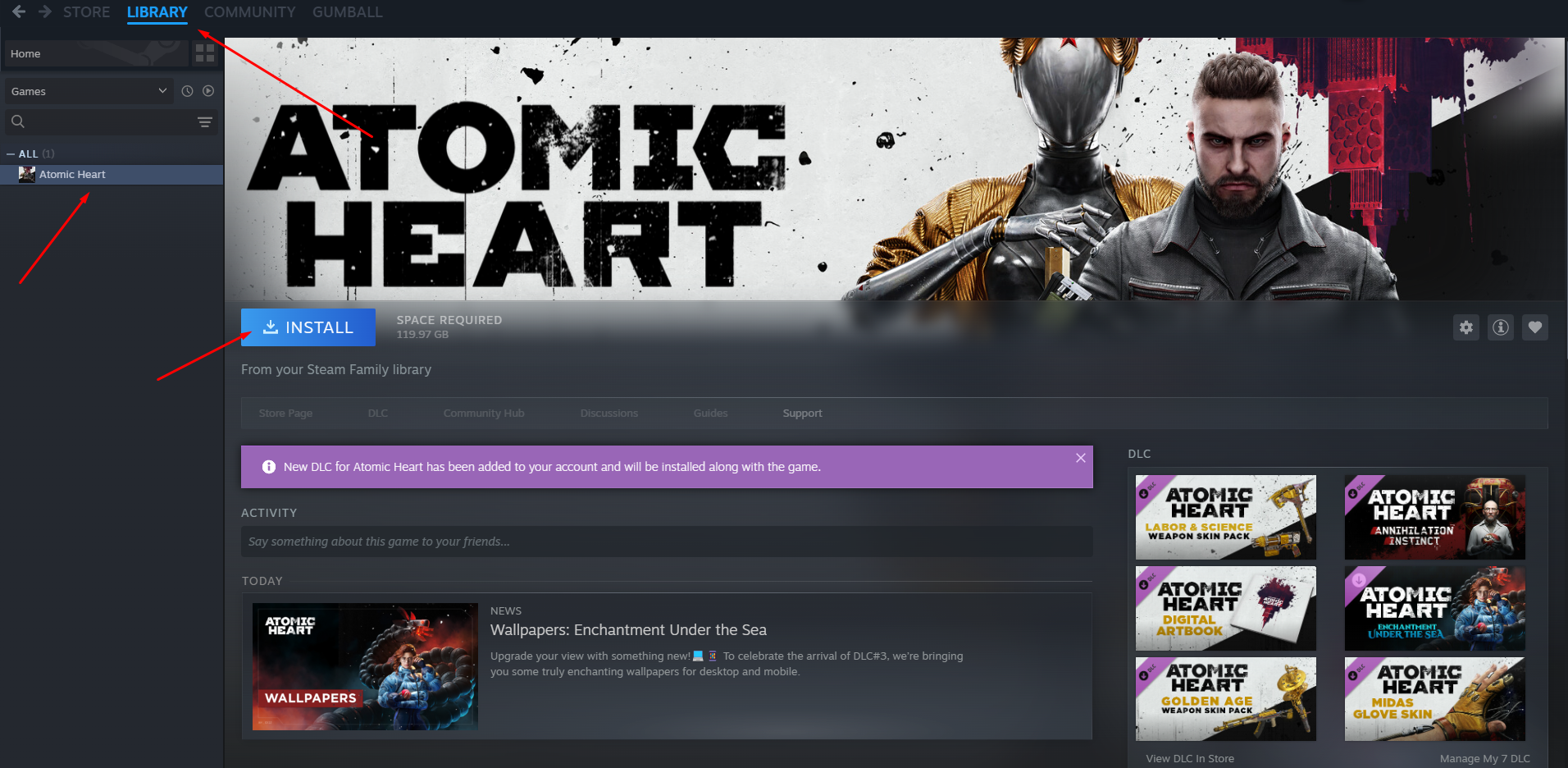 Перейдите в библиотеку игр