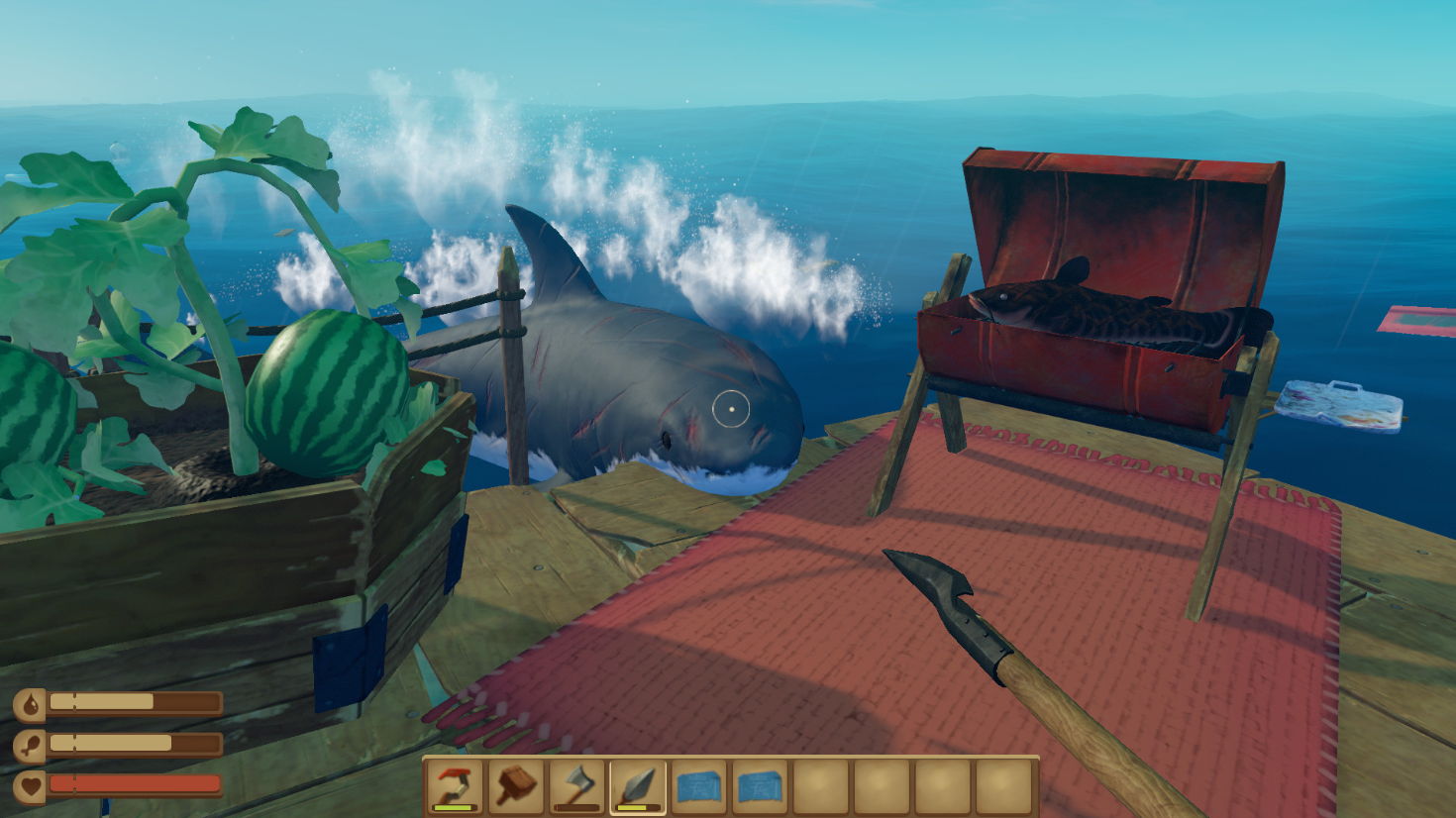 Геймплей Raft с акулой