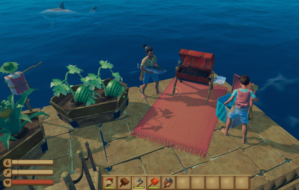 Строительство плота и люди в Raft