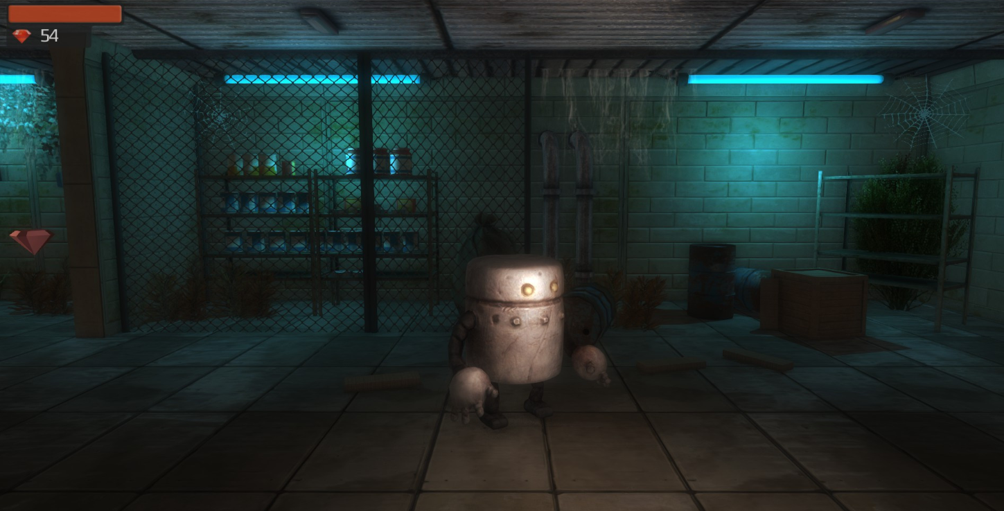 Scrap Garden робот в темной комнате