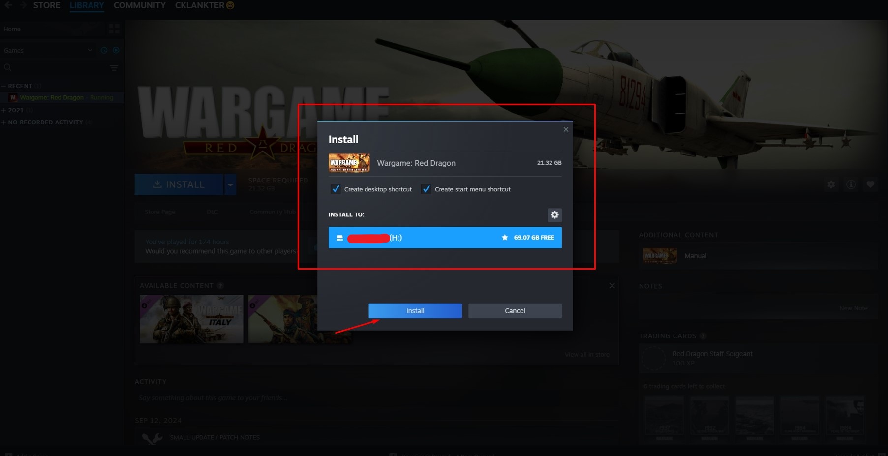 Selecting a disk to install the game