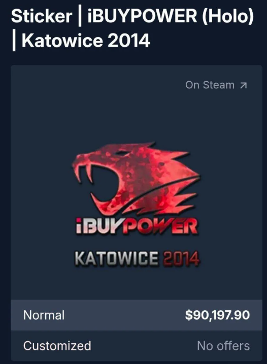 Стикер iBUYPOWER (Holo) Katowice 2014 теперь стоит больше, чем Биткойн — безумие рынка CS2 — изображение 2