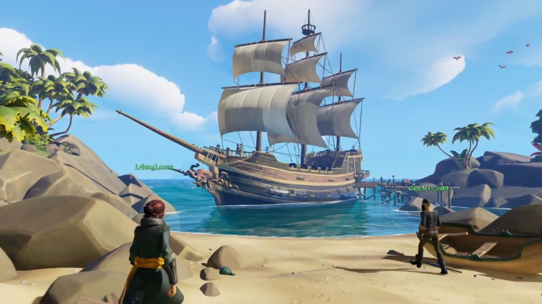 Игровой процесс на корабле в Sea of Thieves: океан