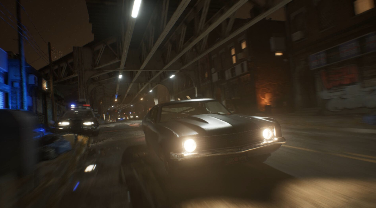 Мрачный антиутопический город, переулок, ночь, дождь